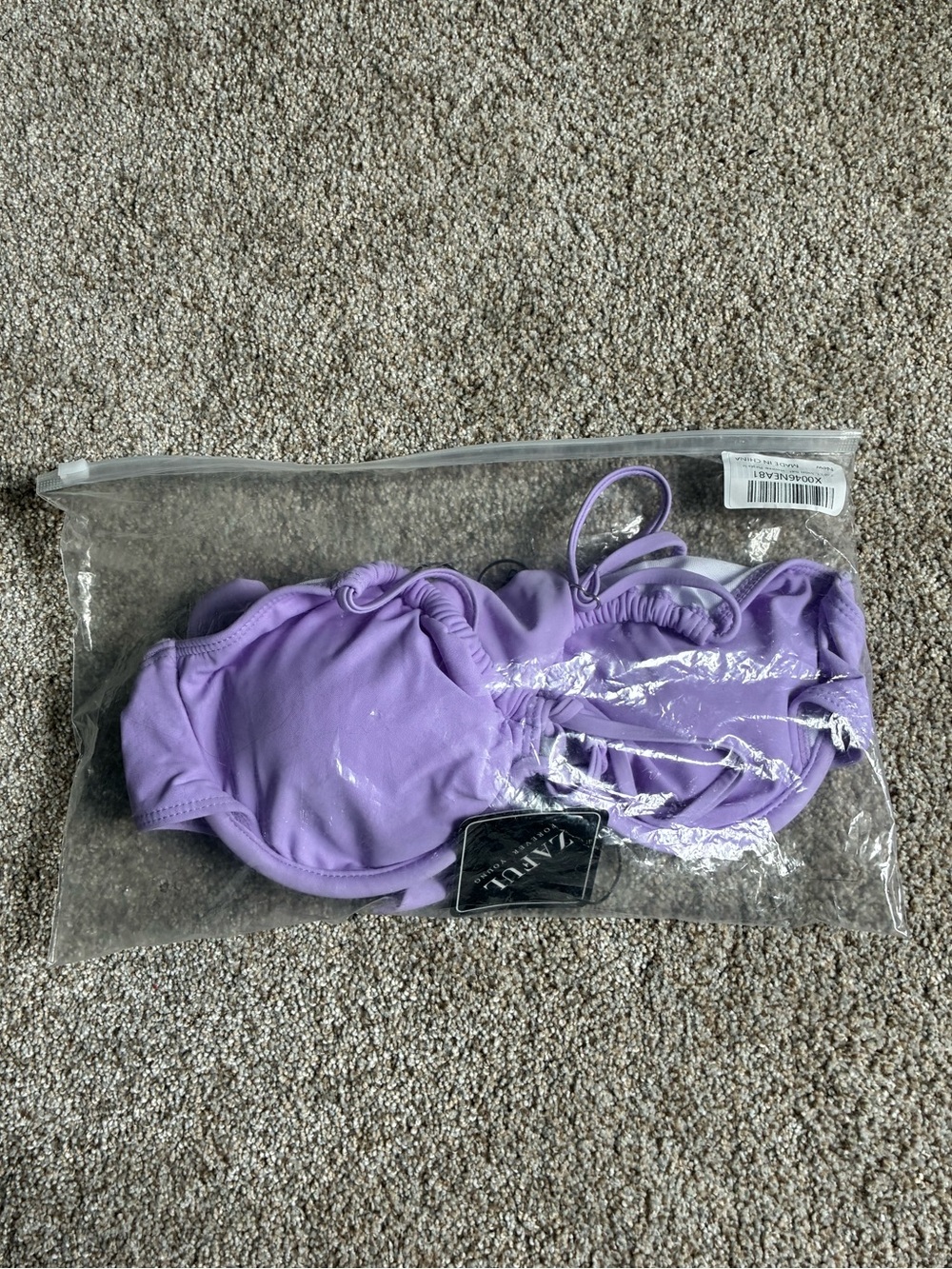 NEW! NEVER WORN Zaful Lavender Ruched Bikini Top & Bottom Set